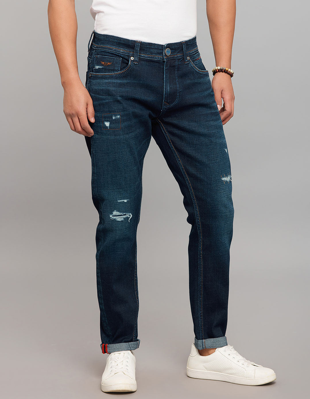 Dark Blue 5 Pocket Low-Rise Ankle Length Stretch Jeans