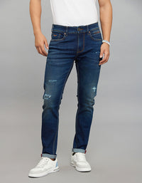 Dark Blue 5 Pocket Low-Rise Tapered Ankle Length Stretch Jeans