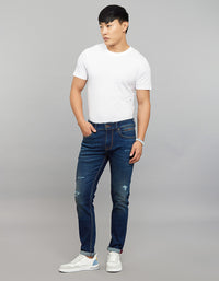 Dark Blue 5 Pocket Low-Rise Tapered Ankle Length Stretch Jeans