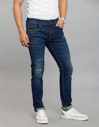 Dark Blue 5 Pocket Low-Rise Tapered Ankle Length Stretch Jeans