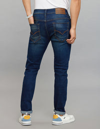 Dark Blue 5 Pocket Low-Rise Tapered Ankle Length Stretch Jeans