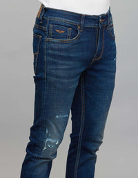 Dark Blue 5 Pocket Low-Rise Tapered Ankle Length Stretch Jeans