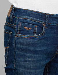 Dark Blue 5 Pocket Low-Rise Tapered Ankle Length Stretch Jeans