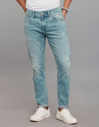 Light Blue 5 Pocket Low-Rise Tapered Ankle Length Stretch Jeans
