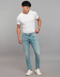 Light Blue 5 Pocket Low-Rise Tapered Ankle Length Stretch Jeans