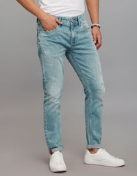 Light Blue 5 Pocket Low-Rise Tapered Ankle Length Stretch Jeans