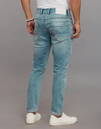 Light Blue 5 Pocket Low-Rise Tapered Ankle Length Stretch Jeans