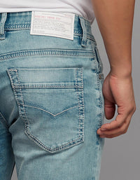 Light Blue 5 Pocket Low-Rise Tapered Ankle Length Stretch Jeans