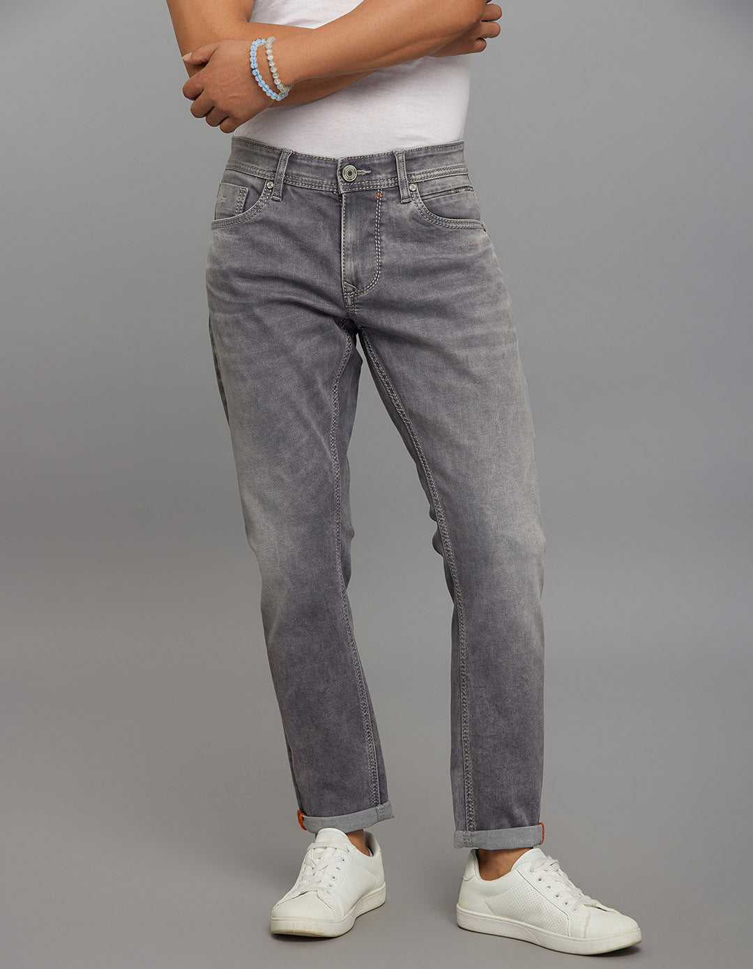 Grey 5 Pocket Low-Rise Ankle Length Stretch Jeans