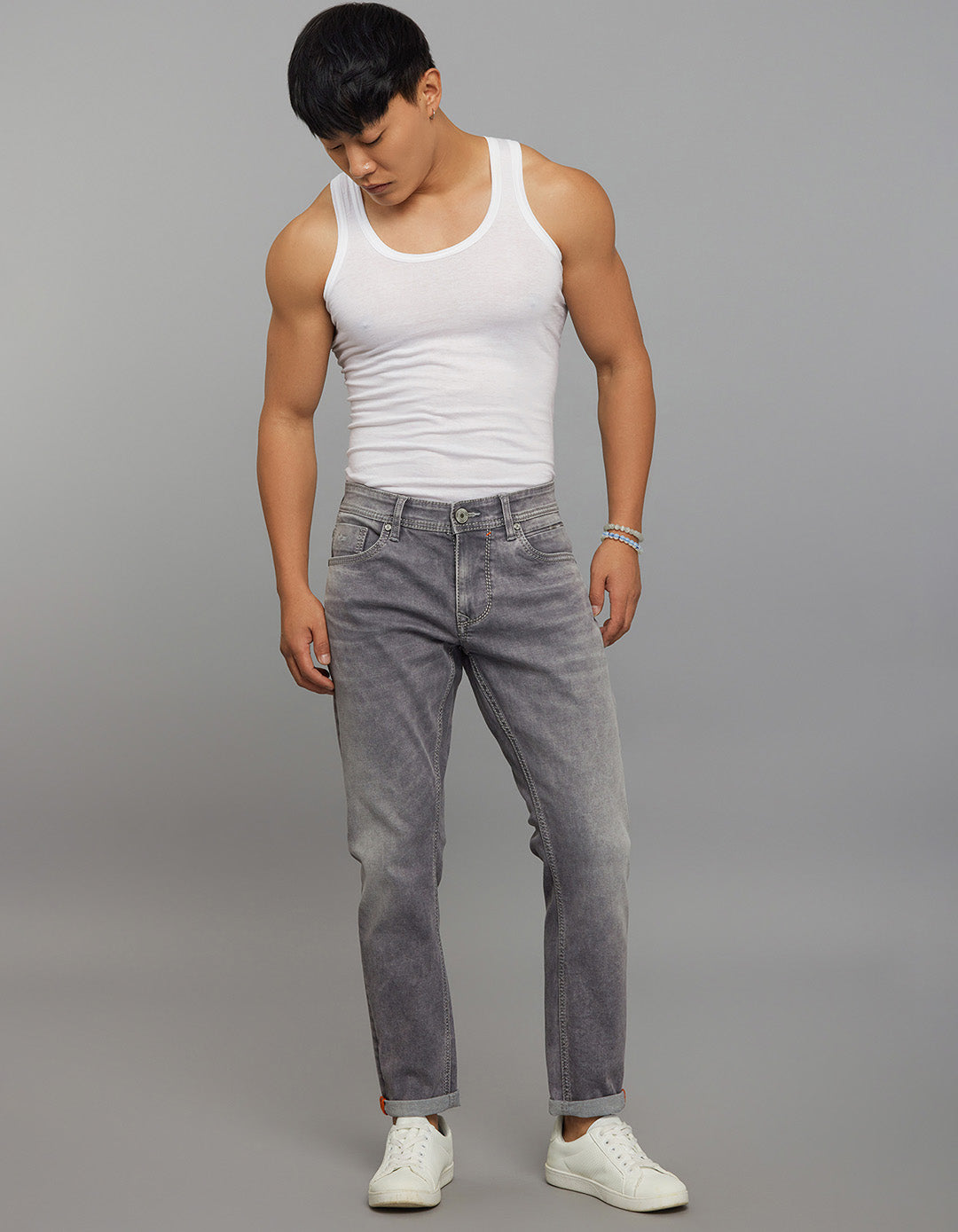 Grey 5 Pocket Low-Rise Ankle Length Stretch Jeans