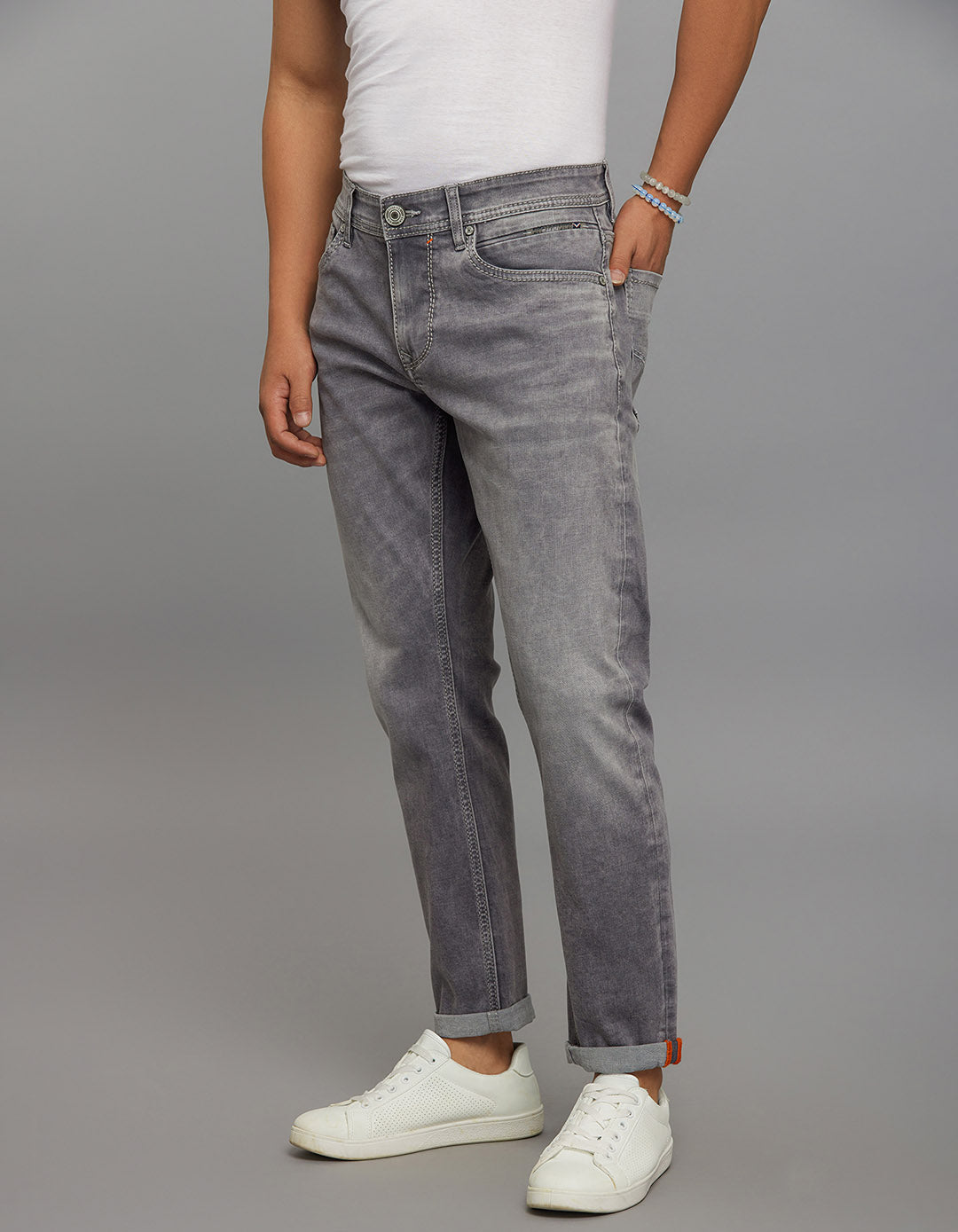 Grey 5 Pocket Low-Rise Ankle Length Stretch Jeans