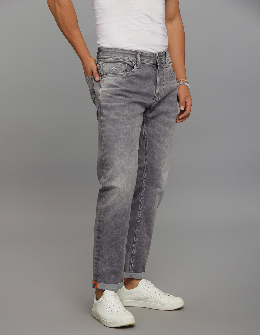 Grey 5 Pocket Low-Rise Ankle Length Stretch Jeans