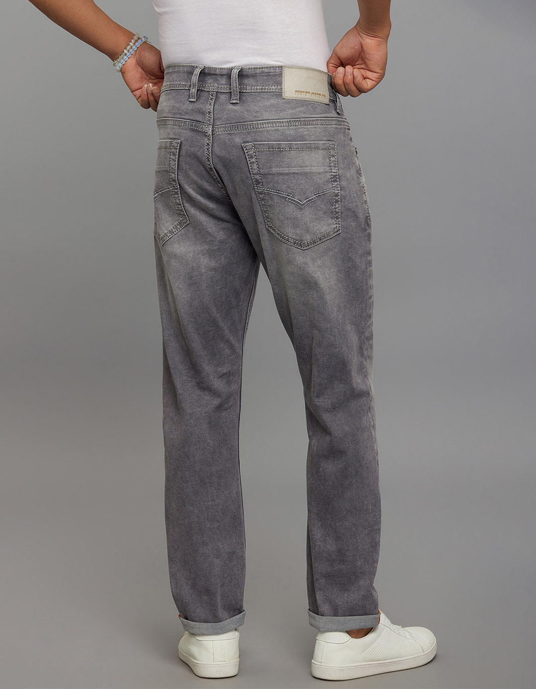 Grey 5 Pocket Low-Rise Ankle Length Stretch Jeans