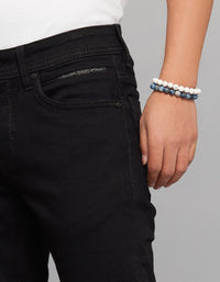 Black 5 Pocket Low-Rise Tapered Ankle Length Stretch Jeans