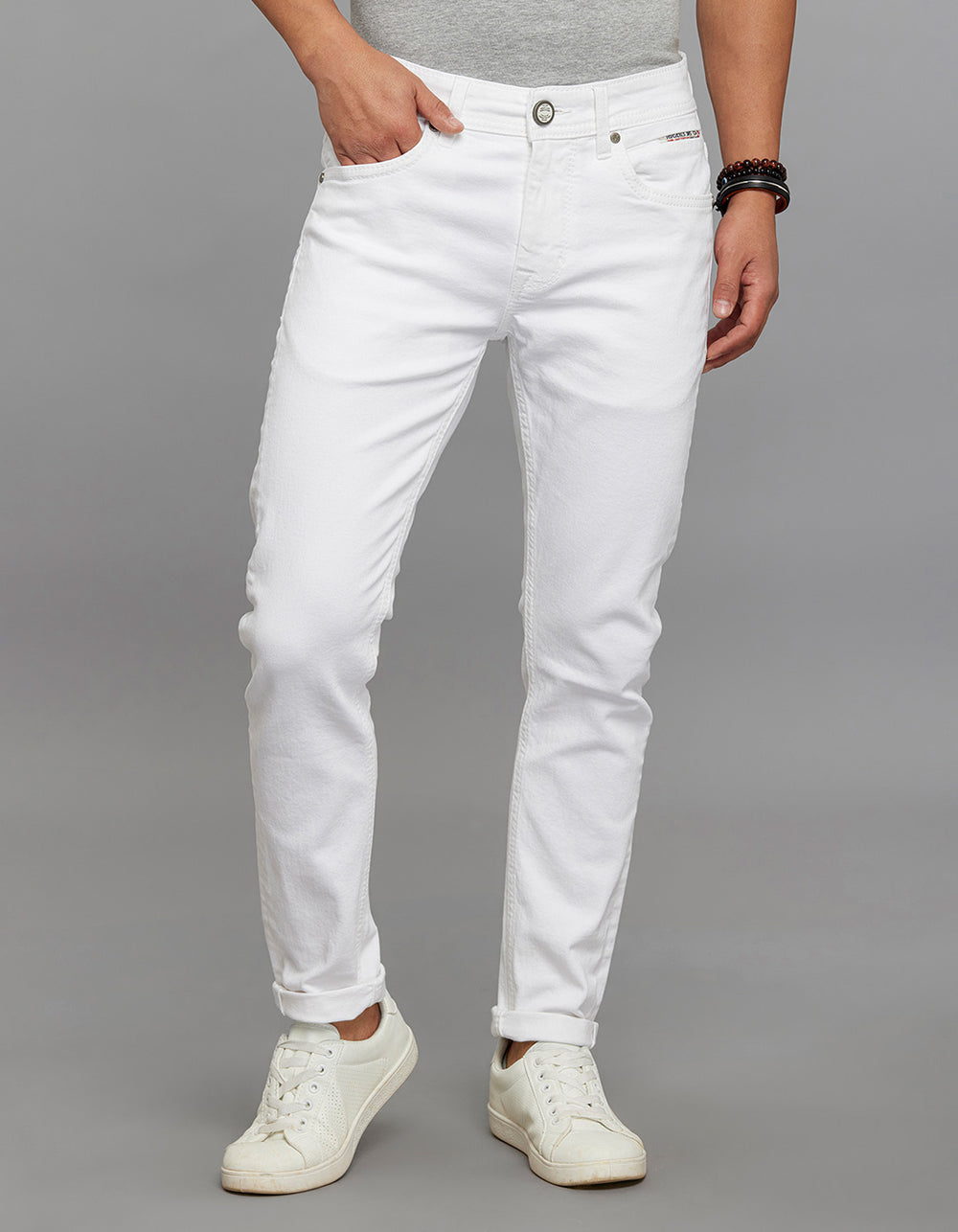 White 5 Pocket Low-Rise Tapered Ankle Length Stretch Jeans