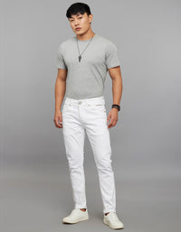 White 5 Pocket Low-Rise Tapered Ankle Length Stretch Jeans