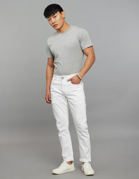 White 5 Pocket Low-Rise Tapered Ankle Length Stretch Jeans