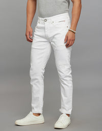 White 5 Pocket Low-Rise Tapered Ankle Length Stretch Jeans