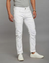 White 5 Pocket Low-Rise Tapered Ankle Length Stretch Jeans