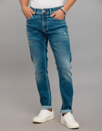 Medium Blue 5 Pocket Low-Rise Tapered Ankle Length Stretch Jeans