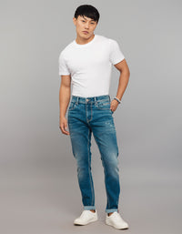Medium Blue 5 Pocket Low-Rise Tapered Ankle Length Stretch Jeans
