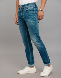 Medium Blue 5 Pocket Low-Rise Tapered Ankle Length Stretch Jeans