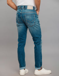 Medium Blue 5 Pocket Low-Rise Tapered Ankle Length Stretch Jeans