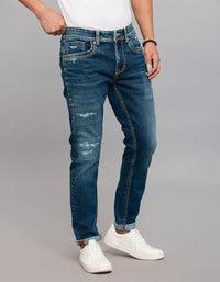 Dark Blue 5 Pocket Low-Rise Tapered Ankle Length Stretch Jeans