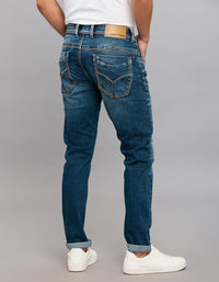 Dark Blue 5 Pocket Low-Rise Tapered Ankle Length Stretch Jeans