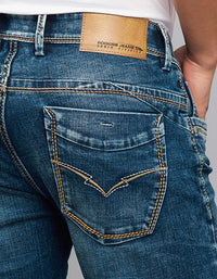 Dark Blue 5 Pocket Low-Rise Tapered Ankle Length Stretch Jeans