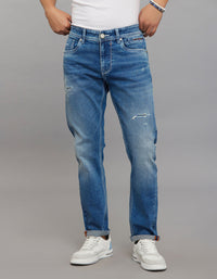 Medium Blue 5 Pocket Low-Rise Tapered Ankle Length Stretch Jeans