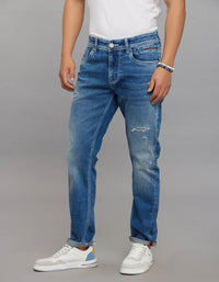 Medium Blue 5 Pocket Low-Rise Tapered Ankle Length Stretch Jeans