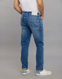 Medium Blue 5 Pocket Low-Rise Tapered Ankle Length Stretch Jeans