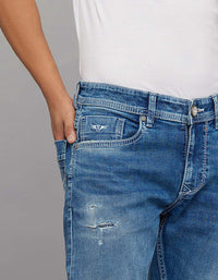 Medium Blue 5 Pocket Low-Rise Tapered Ankle Length Stretch Jeans