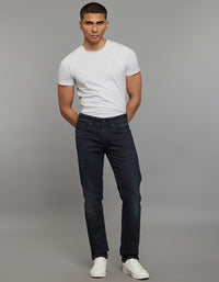 Dark Blue 5 Pocket Mid-Rise Slim Straight Fit Knit Stretch Jeans