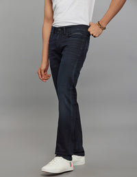 Dark Blue 5 Pocket Mid-Rise Slim Straight Fit Knit Stretch Jeans