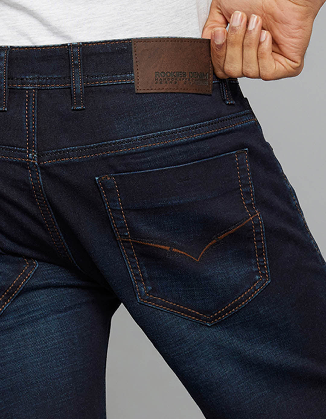 Dark Blue 5 Pocket Mid-Rise Slim Straight Fit Knit Stretch Jeans