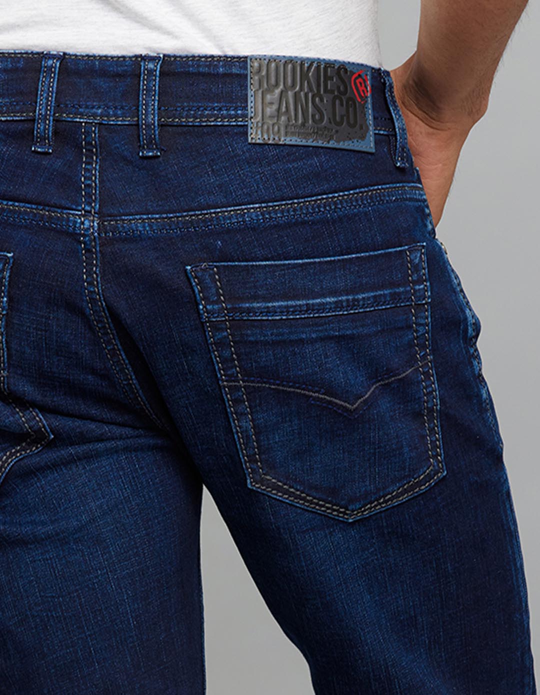 Dark Blue 5 Pocket Mid-Rise Slim Straight Fit Stretch Jeans