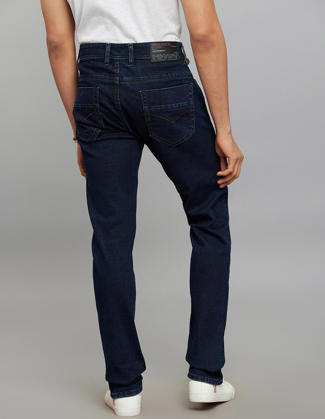 Dark Blue 5 Pocket Mid-Rise Slim Straight Fit Stretch Jeans