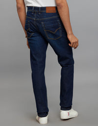 Dark Blue 5 Pocket Mid-Rise Slim Straight Fit Stretch Jeans