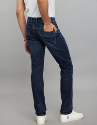 Dark Blue 5 Pocket Mid-Rise Slim Straight Fit Stretch Jeans