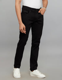 Black 5 Pocket Mid-Rise Slim Straight Fit Stretch Jeans