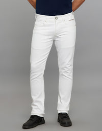 White 5 Pocket Mid-Rise Slim Straight Fit Stretch Jeans