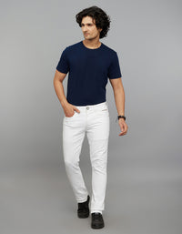White 5 Pocket Mid-Rise Slim Straight Fit Stretch Jeans