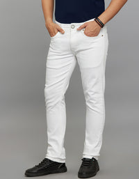 White 5 Pocket Mid-Rise Slim Straight Fit Stretch Jeans