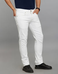 White 5 Pocket Mid-Rise Slim Straight Fit Stretch Jeans