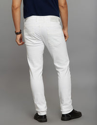 White 5 Pocket Mid-Rise Slim Straight Fit Stretch Jeans