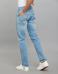 Light Blue 5 Pocket Mid-Rise Slim Straight Fit Stretch Jeans