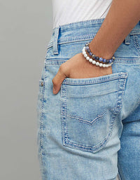 Light Blue 5 Pocket Mid-Rise Slim Straight Fit Stretch Jeans