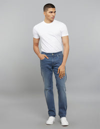 Petrol 5 Pocket Mid-Rise Slim Straight Fit Stretch Jeans